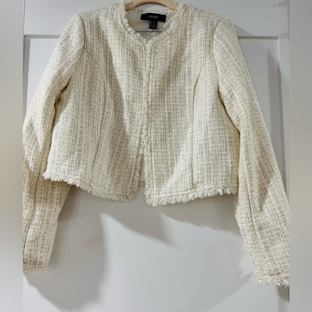 Forever 21 Cream Blazer Textured Suit Jacket